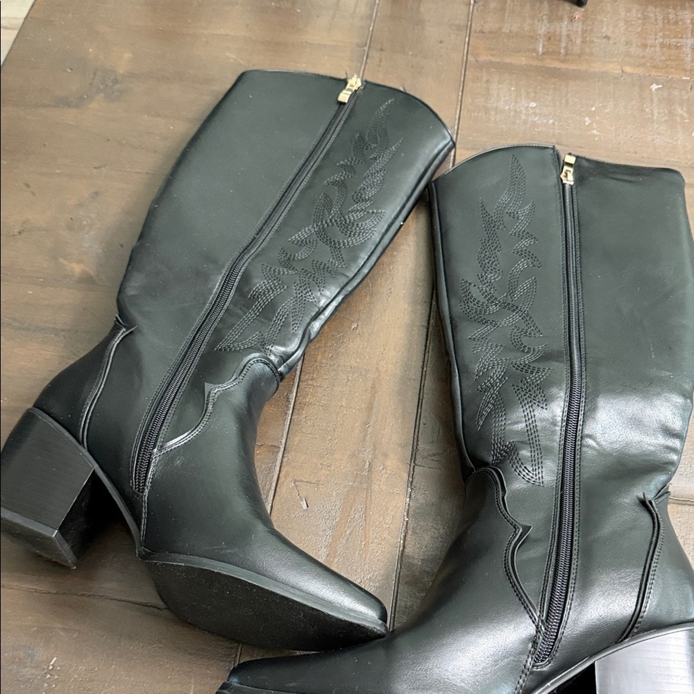 Dream Pairs Black Mid-Calf Block Heel Boots